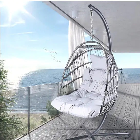 Indoor/Outdoor Rattan Patio Basket Swing Chair W/ Stand