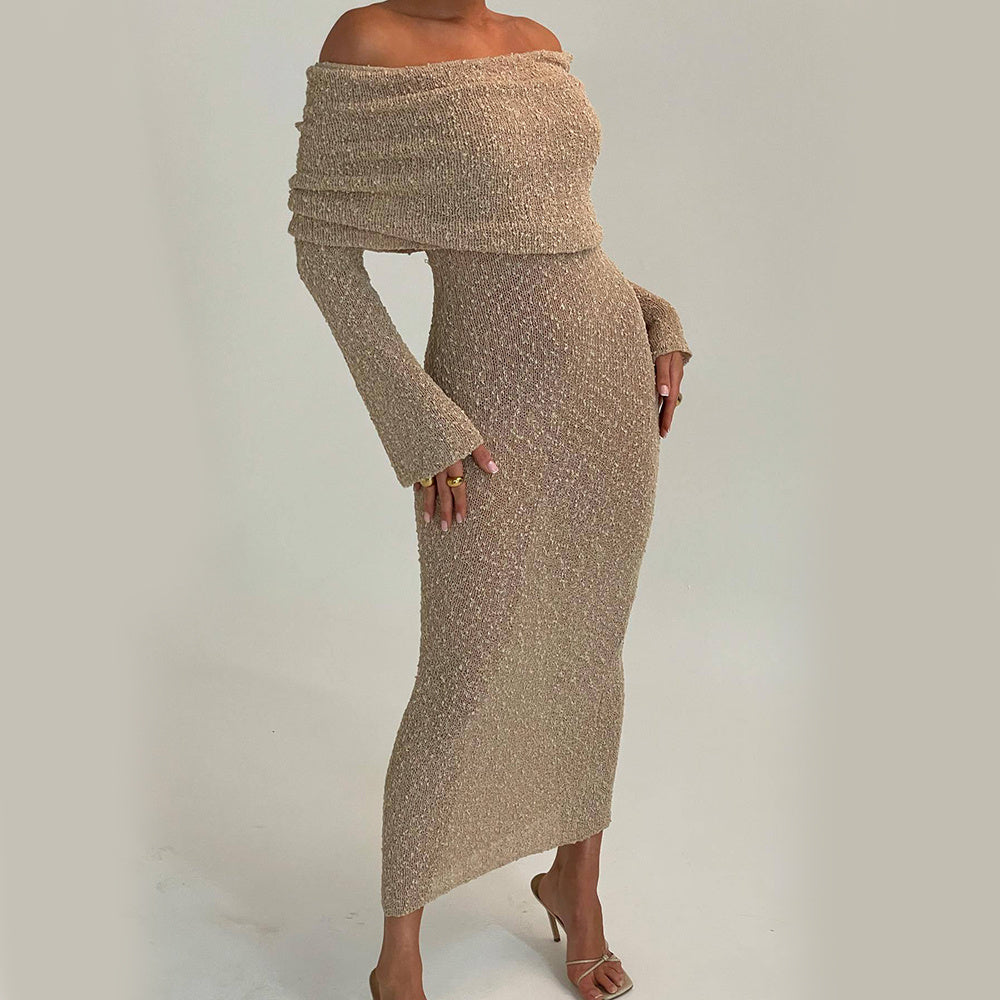 Cold Shoulder Knitted Long-sleeved Dress
