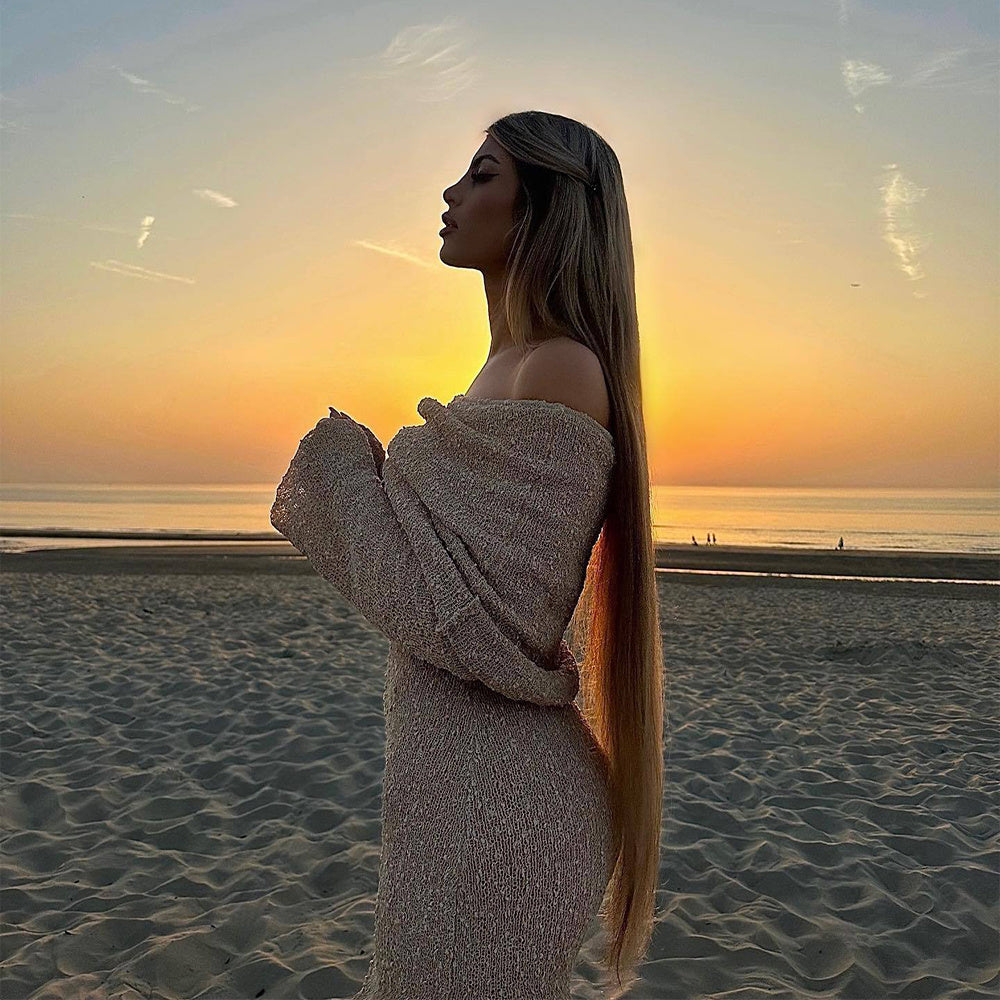 Cold Shoulder Knitted Long-sleeved Dress