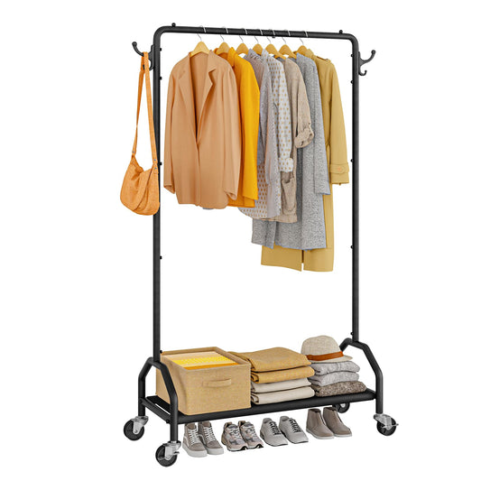 Wiracks Clothes Rack Garment Rack Clothing Racks for Hanging Clothes Rolling Clothes Rack with Bottom Shelves Black