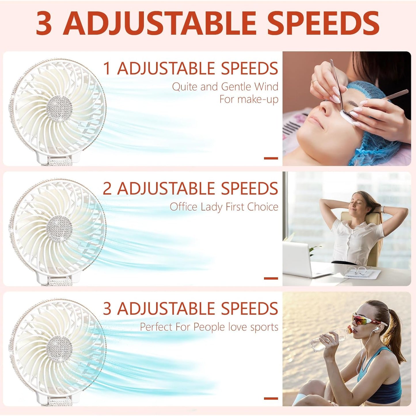 Portable Rhinestone USB-C Rechargeable Fan