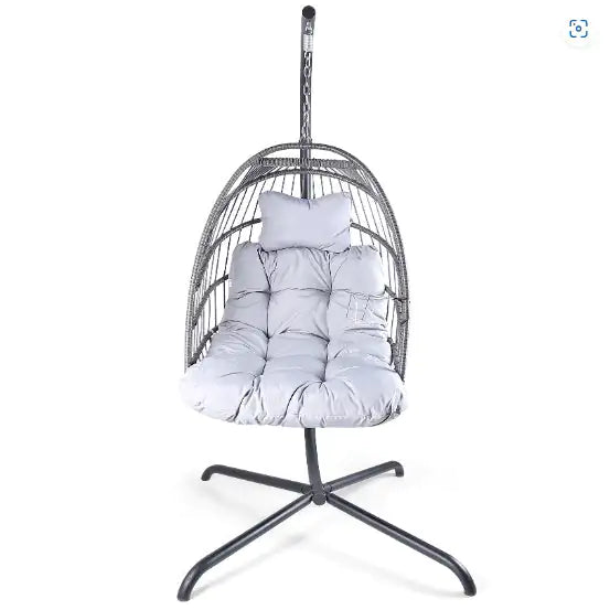 Indoor/Outdoor Rattan Patio Basket Swing Chair W/ Stand