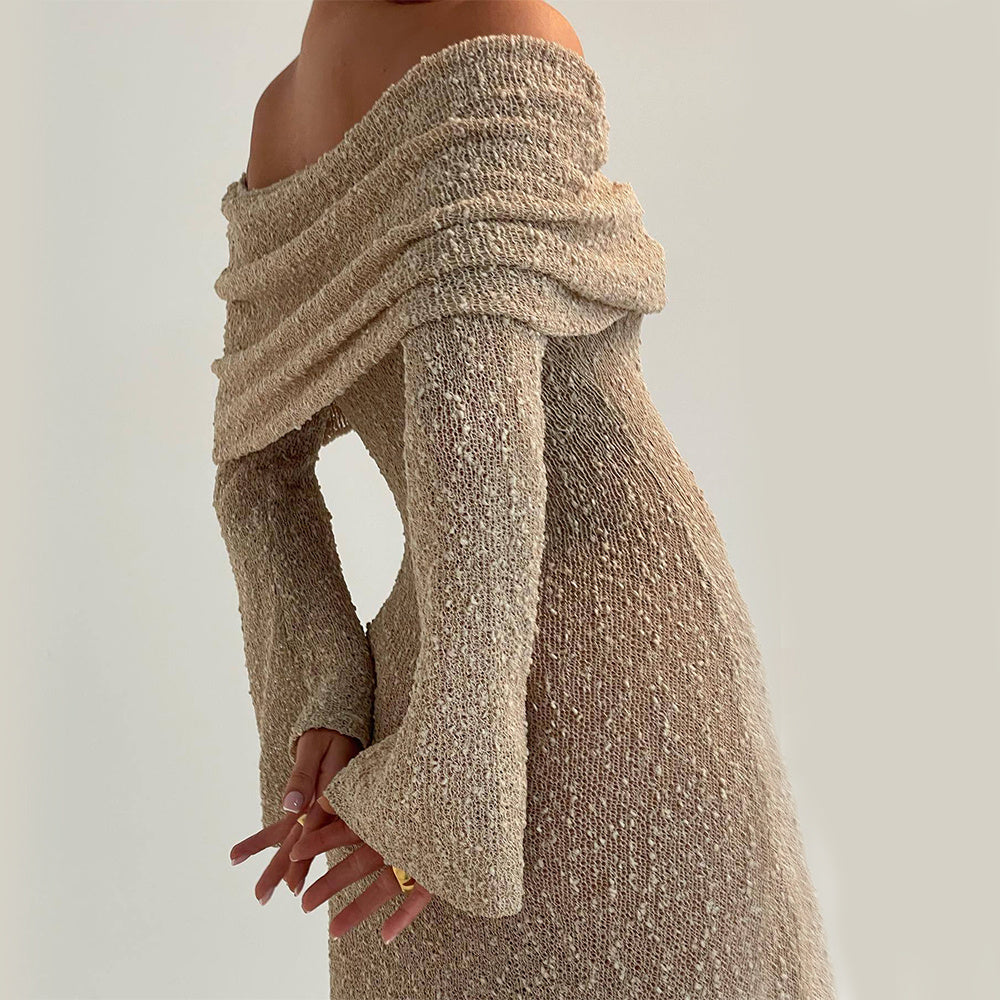 Cold Shoulder Knitted Long-sleeved Dress