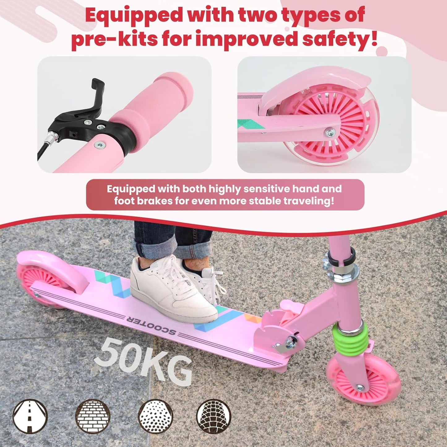TENBOOM Kids Scooter w/ Light up LED Wheels