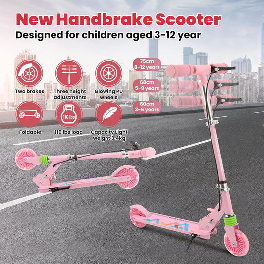 Kids Easy Fold Lightweight Scooter Pink w/ Light up LED Wheels