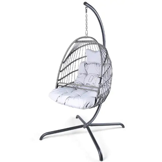 Indoor/Outdoor Rattan Patio Basket Swing Chair W/ Stand