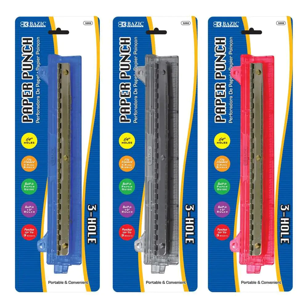 Compact 3-Hole Paper Punch - Assorted Colors