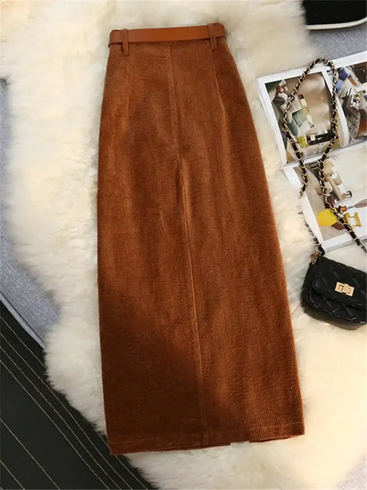 High Waist A-Line Corduroy Skirt