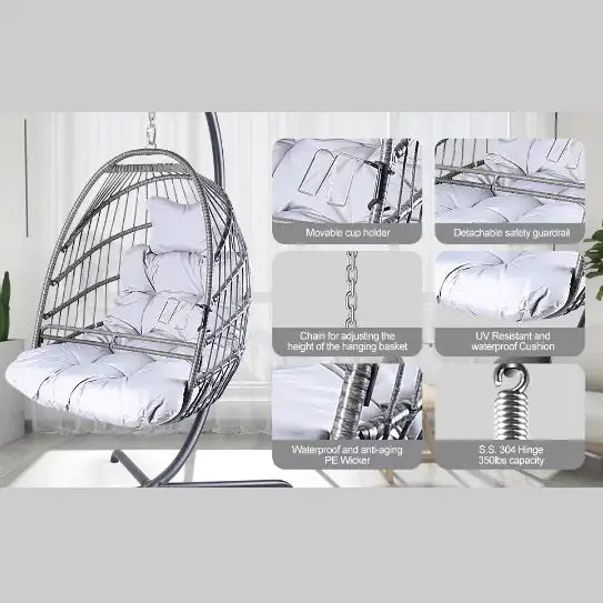 Indoor/Outdoor Rattan Patio Basket Swing Chair W/ Stand