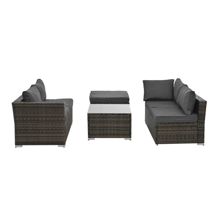 Outdoor Wicker Furniture Set W/ Tempered Glass Coffee Table