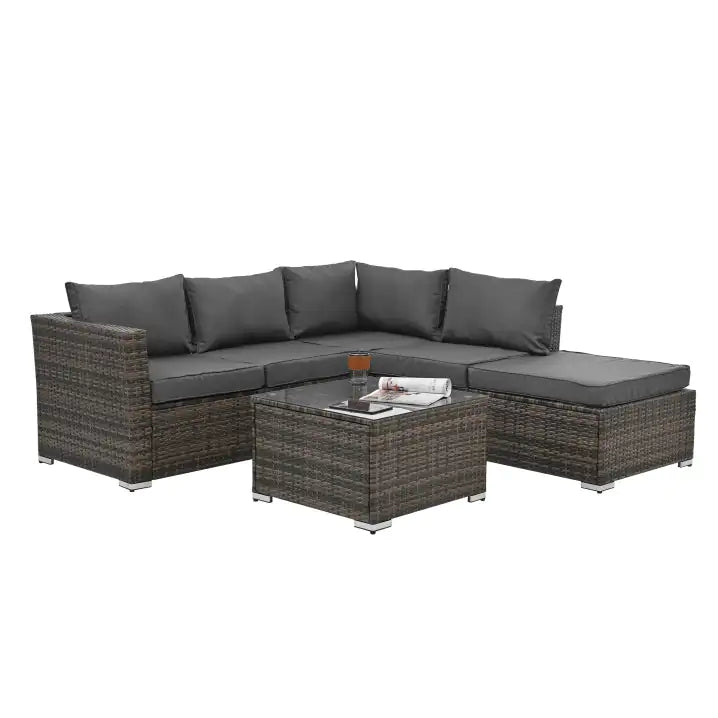 Outdoor Wicker Furniture Set W/ Tempered Glass Coffee Table