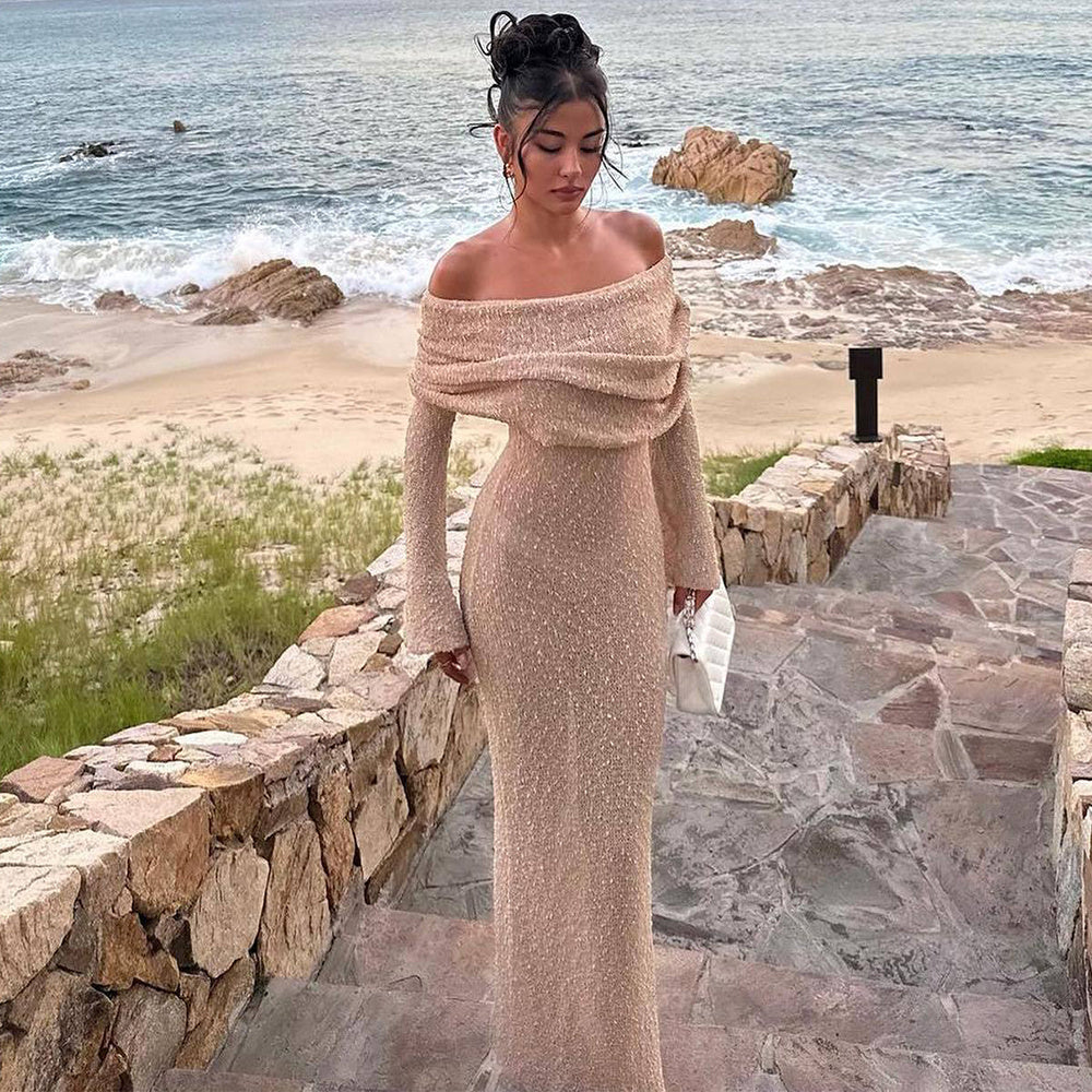 Cold Shoulder Knitted Long-sleeved Dress