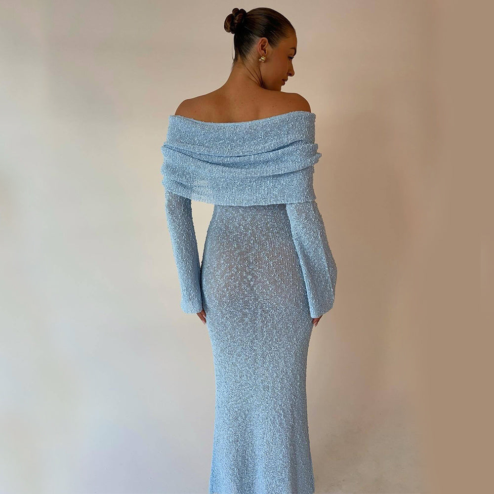Cold Shoulder Knitted Long-sleeved Dress