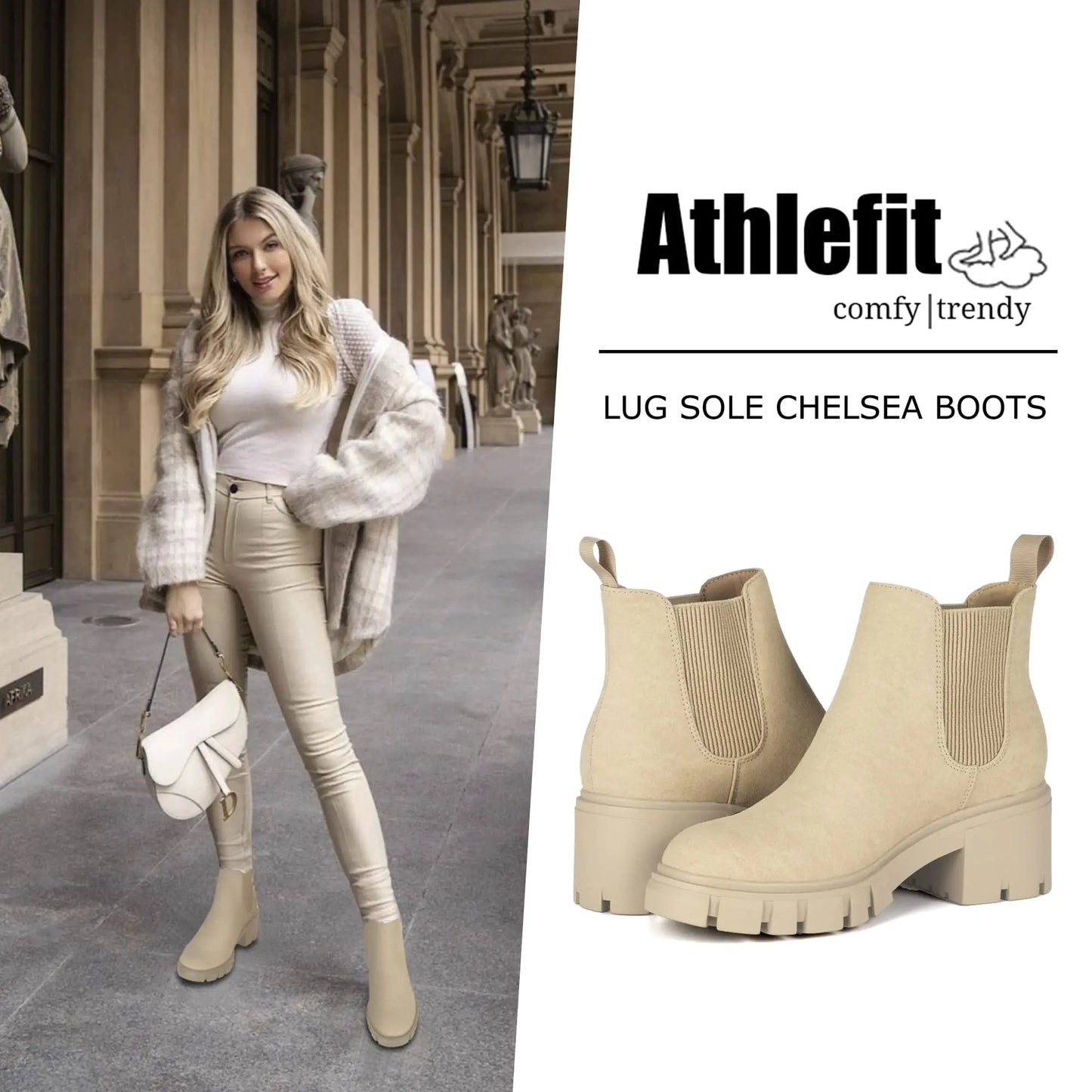 Women's Chelsea Fashion Lug Sole Chunky Heel Slip on Elastic Ankle Booties