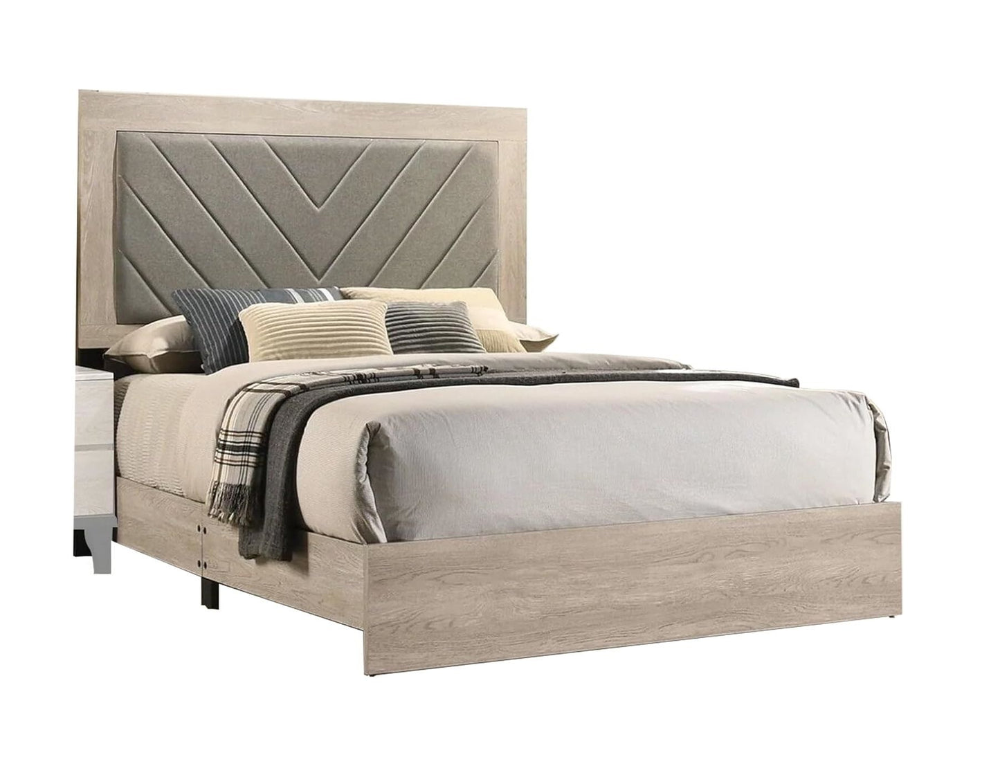 Cream Finish Queen Size Bed Bedroom Furniture
