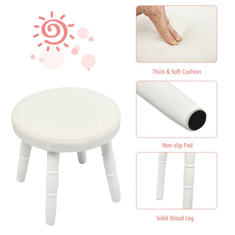 Kids Wooden Princess Makeup Table Vanity with Cushioned Stool