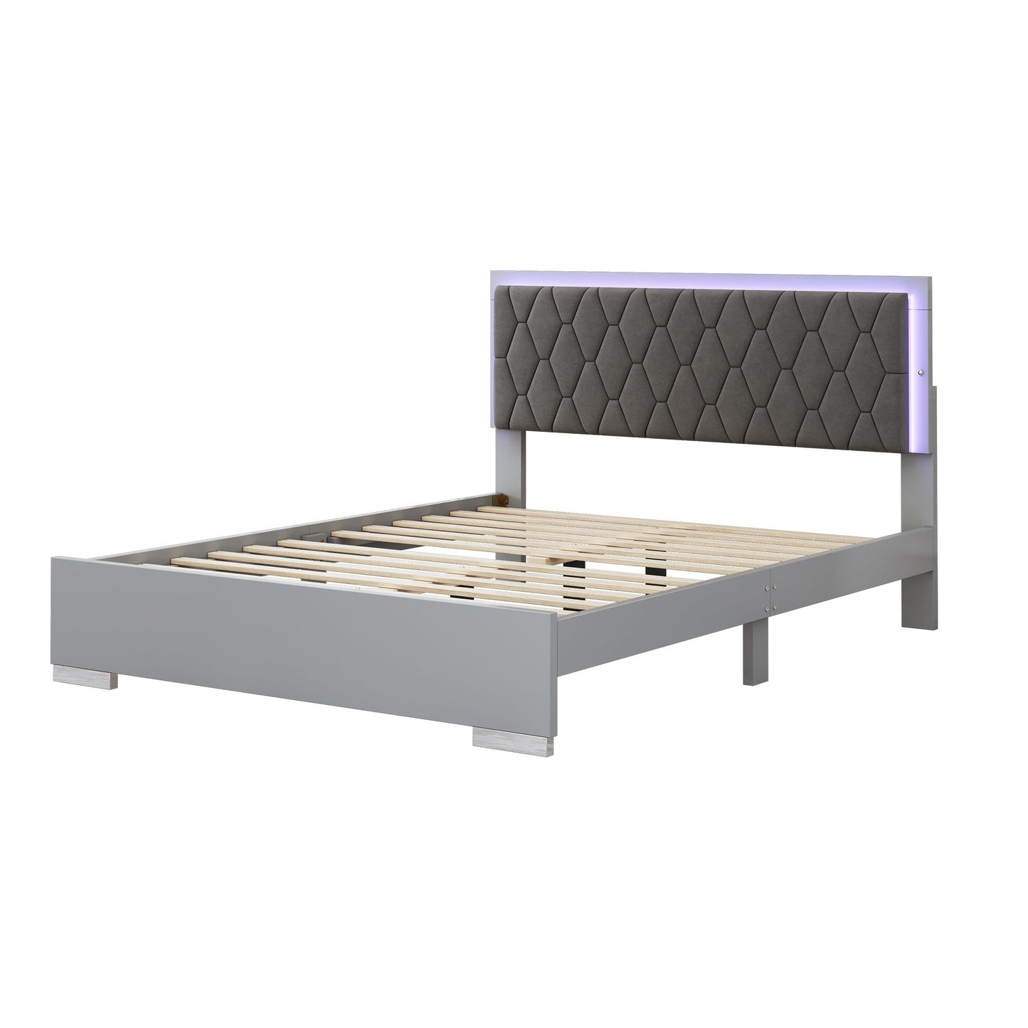 Luxury 4-Piece Bedroom Sets Queen Size Upholstered Bed with LED Lights
