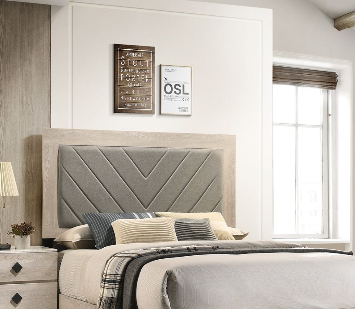 Cream Finish Queen Size Bed Bedroom Furniture