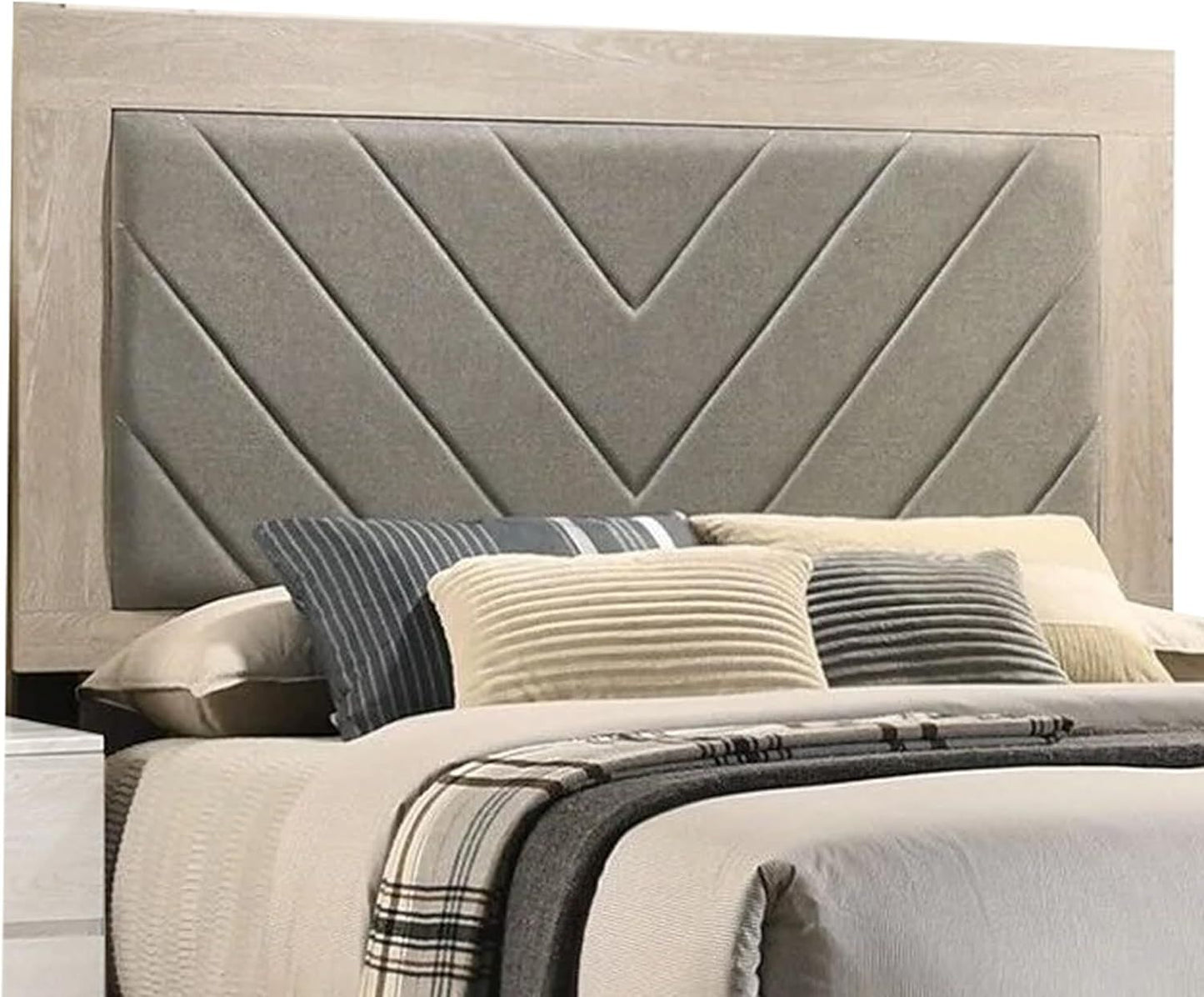 Cream Finish Queen Size Bed Bedroom Furniture