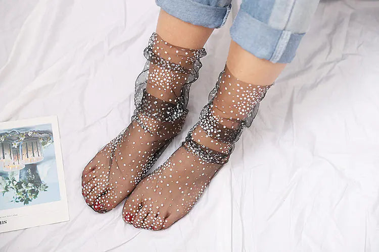 Transparent Summer Polka Dot Tulle Socks for Women