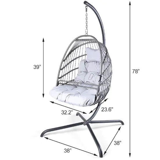 Indoor/Outdoor Rattan Patio Basket Swing Chair W/ Stand