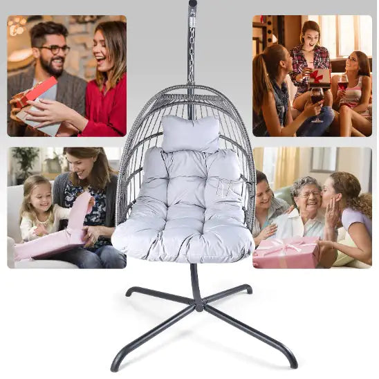 Indoor/Outdoor Rattan Patio Basket Swing Chair W/ Stand