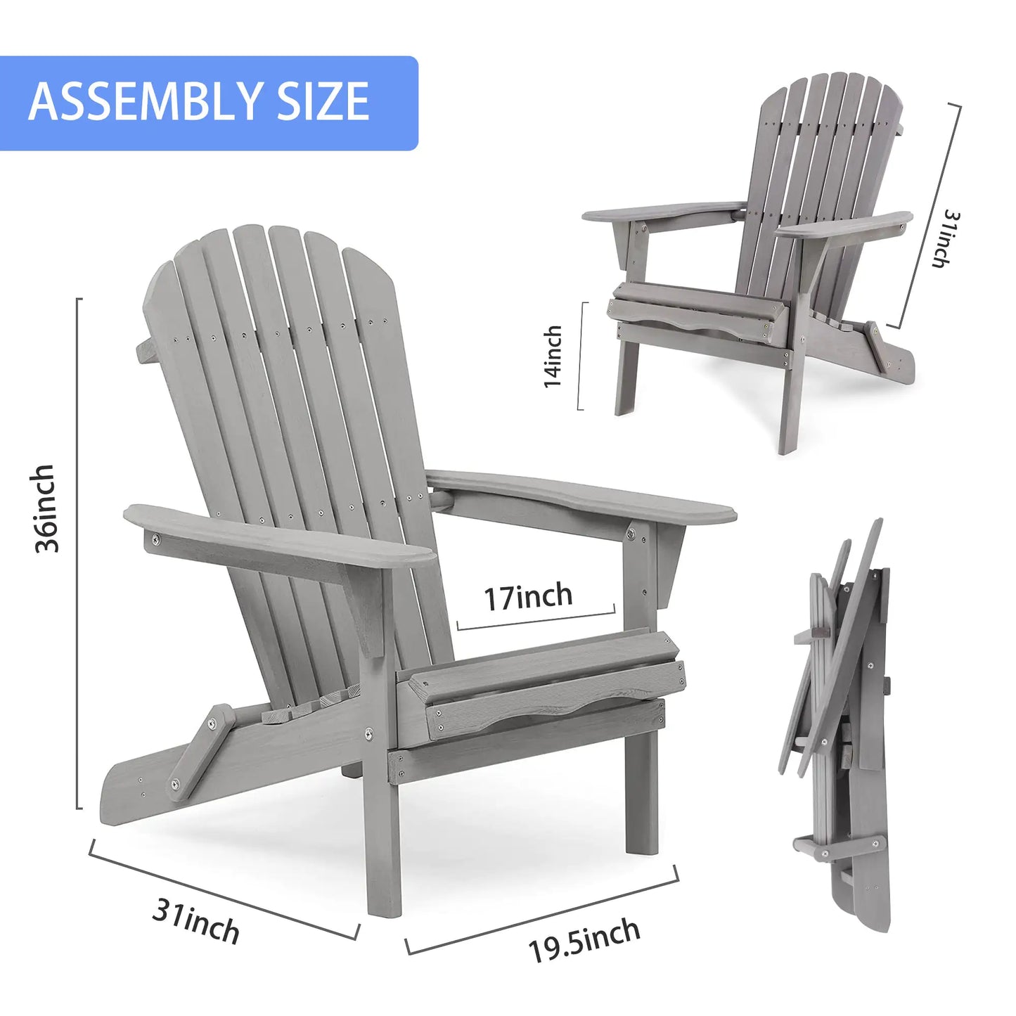 Wooden Adirondack Outdoor Patio Chair Set