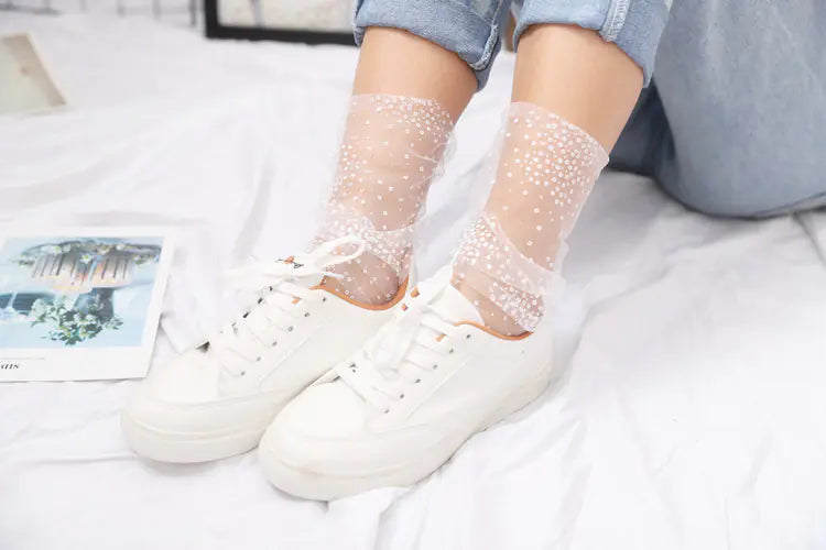 Transparent Summer Polka Dot Tulle Socks for Women