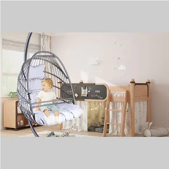 Indoor/Outdoor Rattan Patio Basket Swing Chair W/ Stand