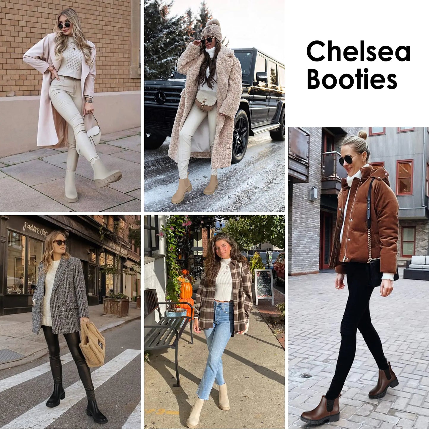 Women's Chelsea Fashion Lug Sole Chunky Heel Slip on Elastic Ankle Booties