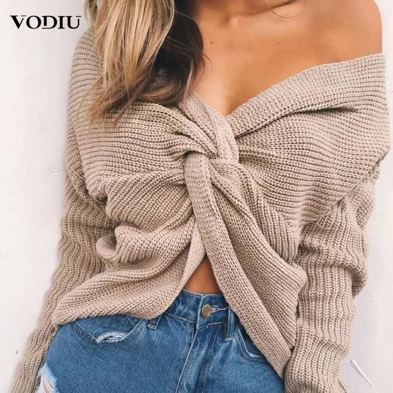 Knitted V-Neck Plus Size Sweater: Winter Women's Fashion