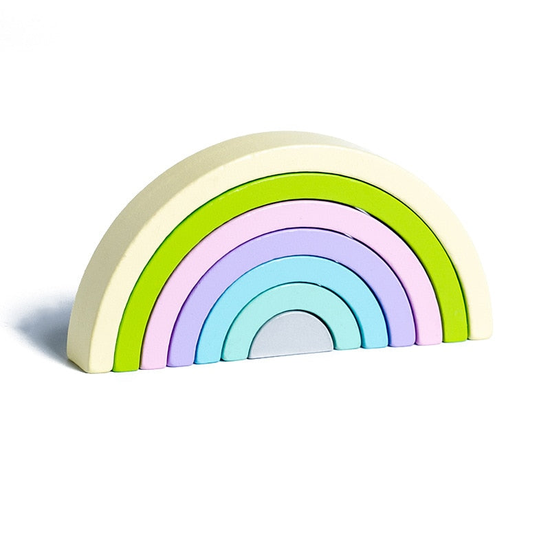 Kids Montessori Wooden Rainbow Building Blocks