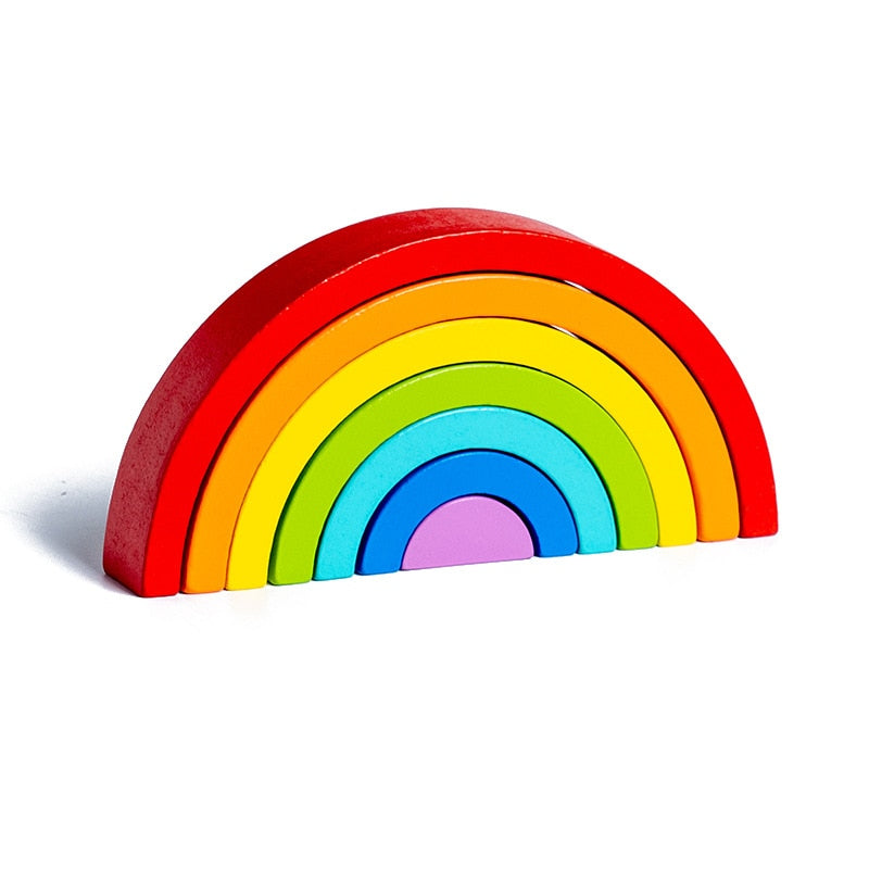 Kids Montessori Wooden Rainbow Building Blocks