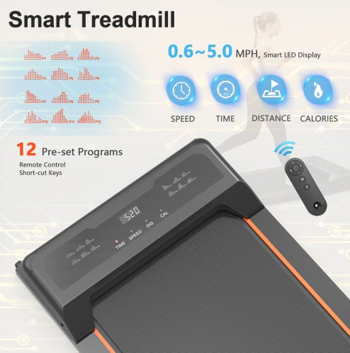 Under Desk Jogger with LED & Remote, 2.5HP Compact Treadmill