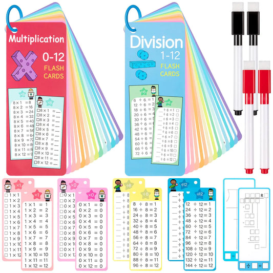 29Pcs Multiplication and Division Flash Cards Math Flash Cards with 4 Dry Erase Pens 2 Rings Time Table Flash Cards for 1st to 3rd Grades Fun Learning with Math Game