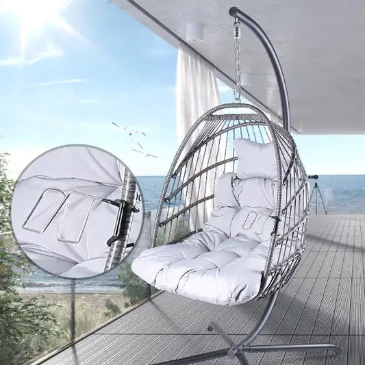 Indoor/Outdoor Rattan Patio Basket Swing Chair W/ Stand
