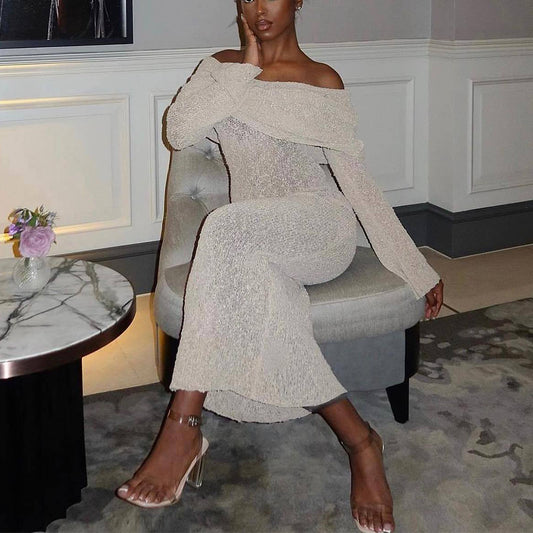Cold Shoulder Knitted Long-sleeved Dress