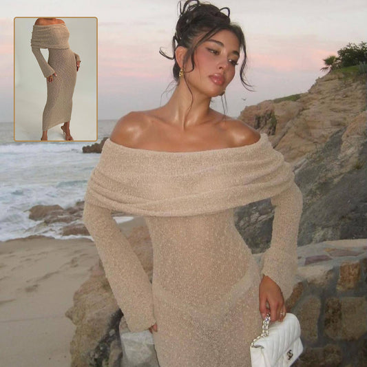 Cold Shoulder Knitted Long-sleeved Dress