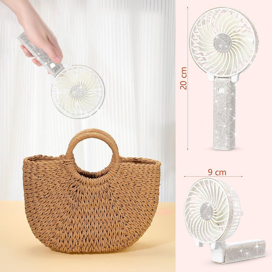 Portable Rhinestone USB-C Rechargeable Fan