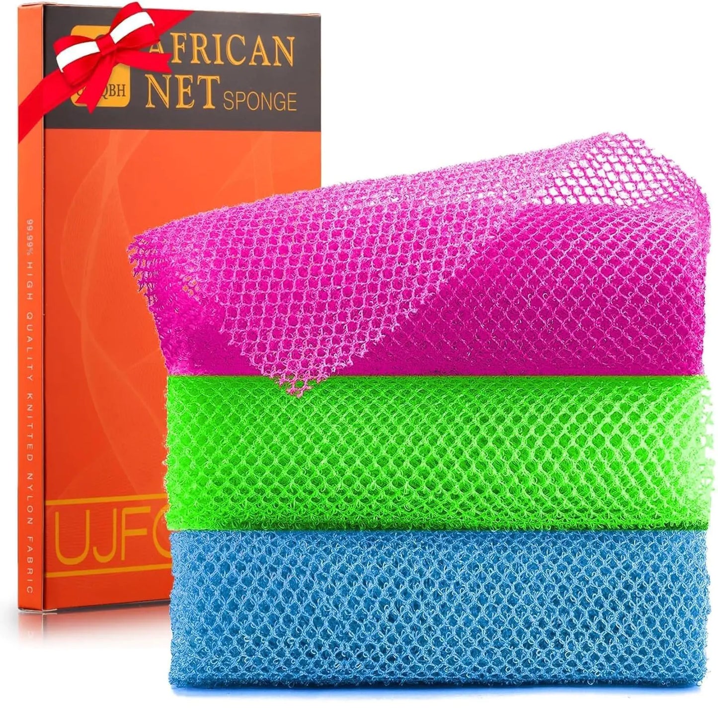 3 Pieces African Bath Sponge African Net Long Net Bath Sponge Exfoliating Shower Body Scrubber Back Scrubber Skin SmootherGreat for Daily Use (Rose Red Blue Green)