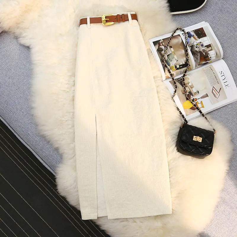 Corduroy Skirt High Waist A-Line Skirt for Women