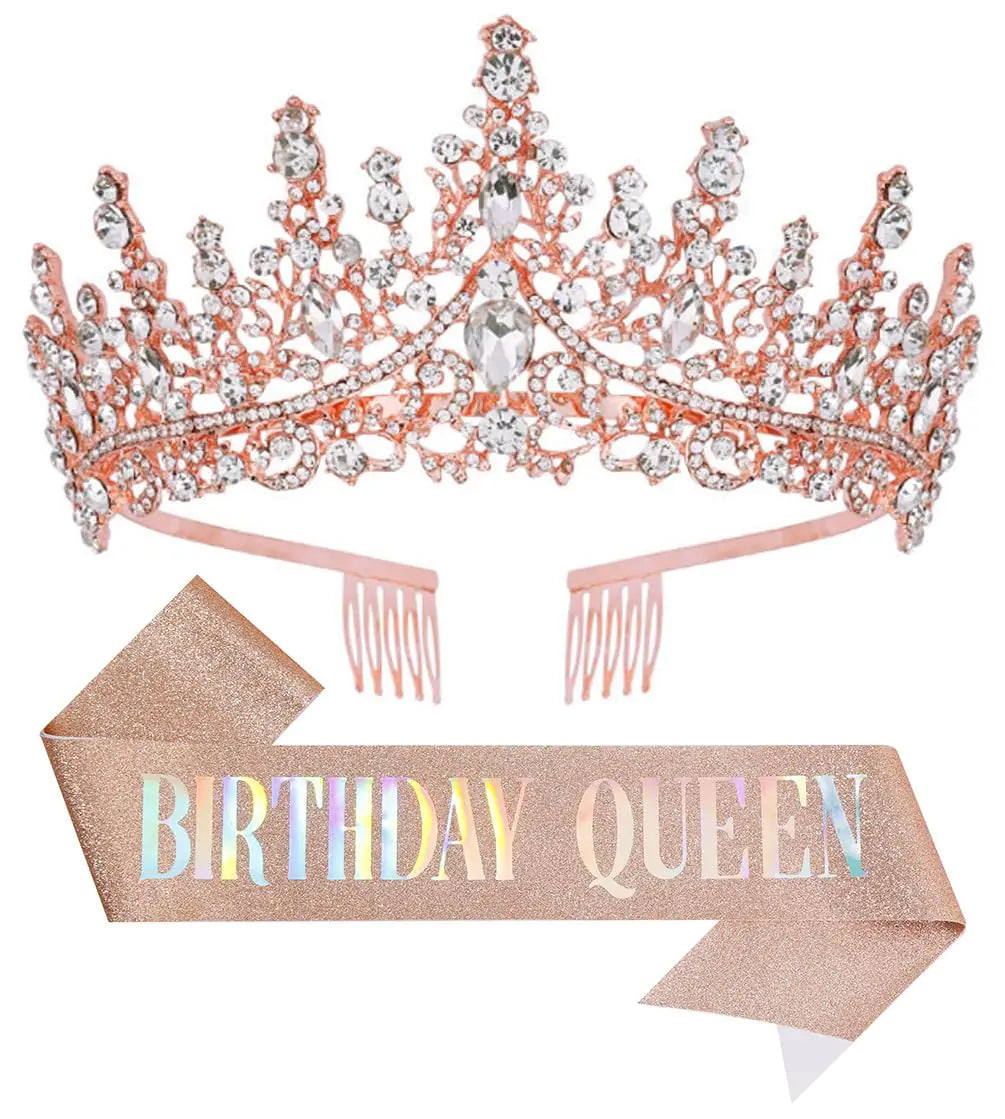 Regal Birthday Tiara & Wedding Sash Set