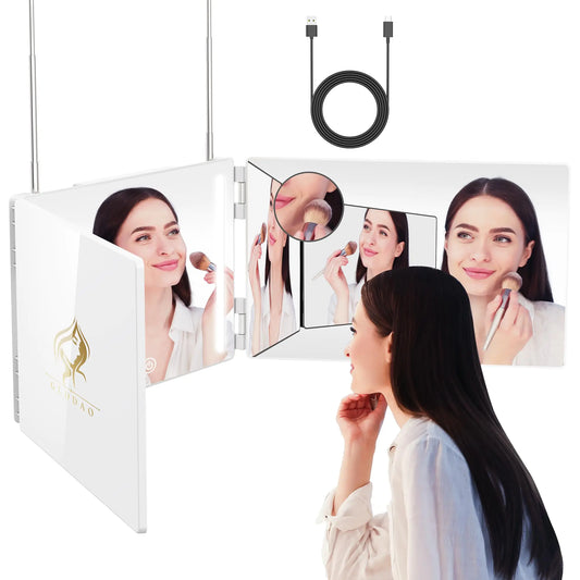 3 Way Mirror LED Mirror to See Back of Head 360 Mirror for Braiding 360 Mirror for Haircuts for Men Braiding Mirror Three Way Mirror for Self Hair Braiding