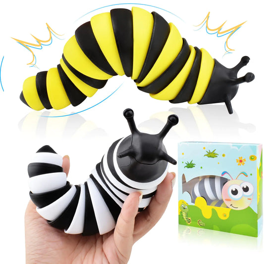 Cevioce Fidget Slug Toy Sensory Slug Fidget Toy for Kids & Adults 2 PCS Cute 3D Articulated Sensory Toys - Can Be Spliced Safe｜Exercise Wrist Strength & Stress Relief Great Gift for ADHD Autism B