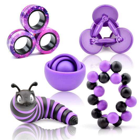 Fidget Toys Kids Pack Autism Sensory Toys Set for Adults Fidget Spinner Slug Magnetic Rings Cool Gadget for Girls Boys Teens ADHD Stress Relief Desk Toy Christmas Basket Stuffers Gift Idea