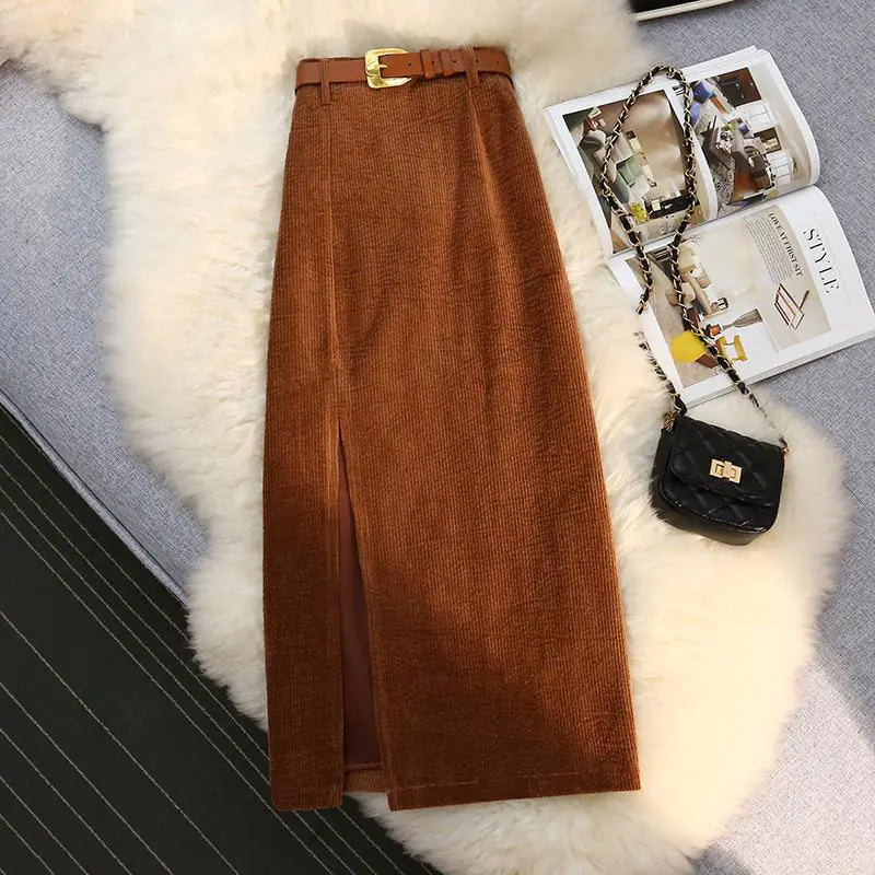Corduroy Skirt High Waist A-Line Skirt for Women