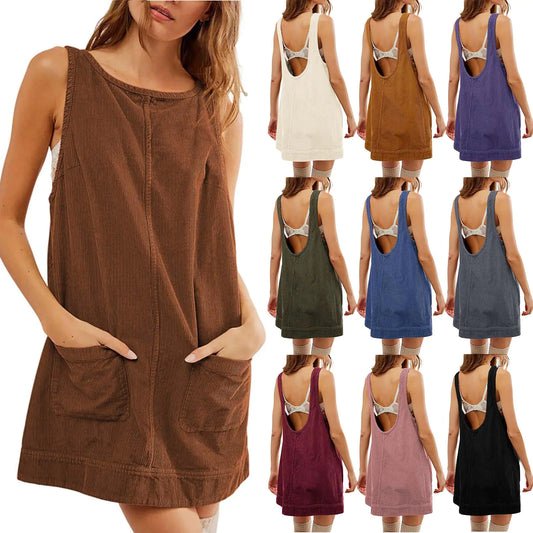 Fall Corduroy Overall Dress for Women Corduroy Jumper Dress A Line Pinafore Dress with Pockets Casual Mini Skirt All Corduroy Skirt Women Suede Pinafore DressBrown Corduroy DressS