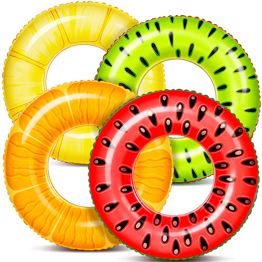 Sloosh 4 Pack Inflatable Pool Floats Fruit Tube Rings
