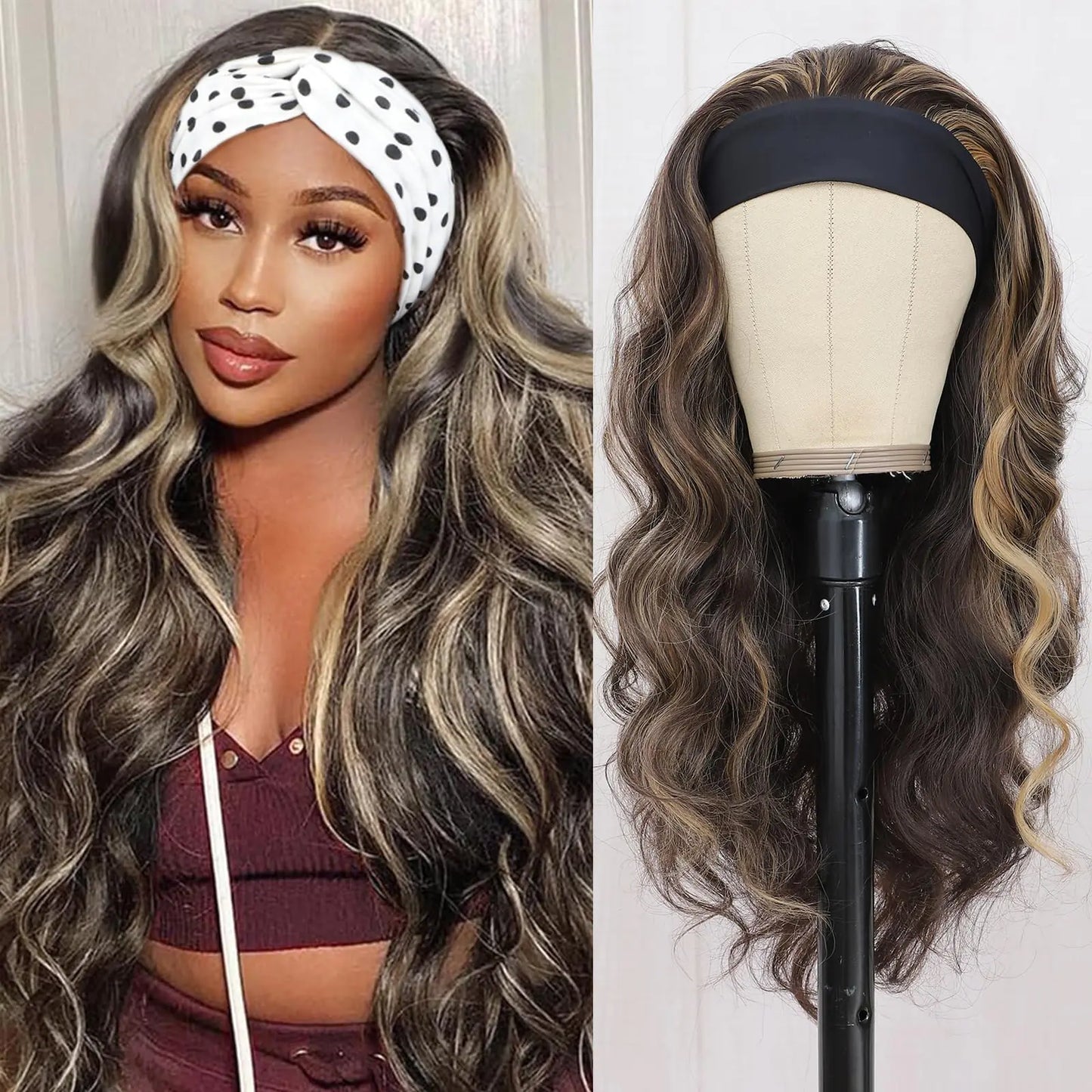 Honey Blonde 24-inch Headband Wig for Black Women