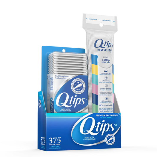 Q-tips Cotton Swabs 375 Count + Cotton Rounds 80 Count